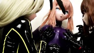 Two Latex Kigurumi Girls Tease another one