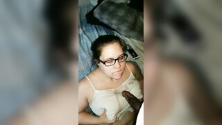 Cheating Big Tit Ex GF wants BBC Cum on her Glasses! Huge Facial, Licks up Daddy's Nut!