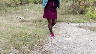 Sexy Girl in Stockings Walks in Nature Showing Legs Feet Foot Fetish