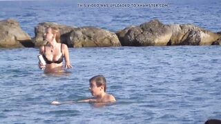 Beach girl goes for swimming in panties - watch out