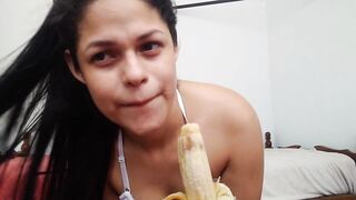 Playing and Masturbating my Pussy with a Big Banana