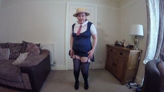 StepMom wearing Schoolgirl Uniform with Stockings & Suspenders