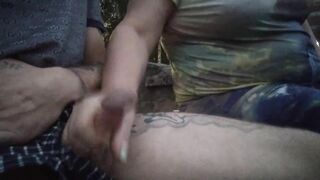 jerking off my cock near the house on a bench