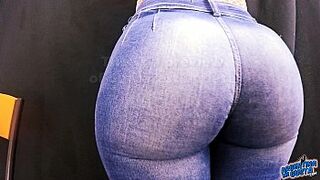 Most Perfect Round Ass In Tight Jeans! Huge Ass Tiny Waist!