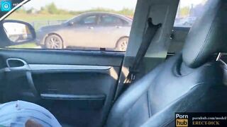 Showed her face! Blowjob in a Porsche! Sucks dick in public! POV! - onlyfans.com/erect dick