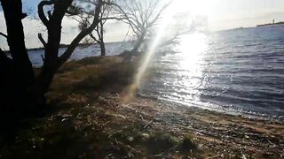 Romantic blowjob on the beach of love with ducks