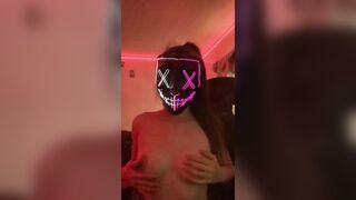 18 YO mask girl boob play while vaping