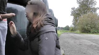 blowjob and facial along the road, cars drive by.