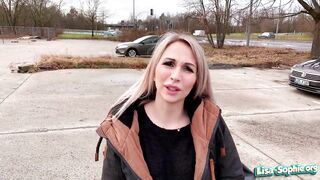 Petite german Blonde gets fisted in the parking lot !