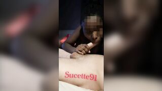 this black girl gives a good blowjob to her white guy