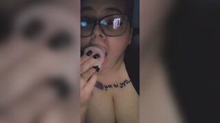 Small cock sloppy deepthroat dildo bj