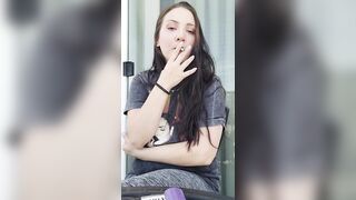 Ally Lust smoking in public, flash at the end.