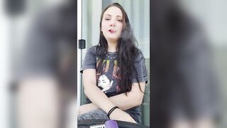 Ally Lust smoking in public, flash at the end.