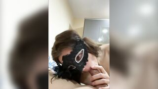 Sloppy Blowjob and spit on dick - rough deepthroat like a whore at home with a mask on my face