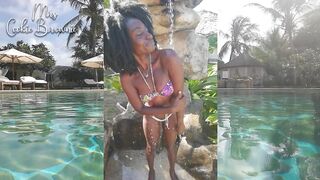 Sexy Ebony, bikini shower at the poolside!