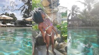 Sexy Ebony, bikini shower at the poolside!