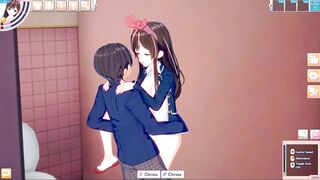 Koikatu - Kizuna AI gets fucked in a bathroom doggystyle 3D HENTAI