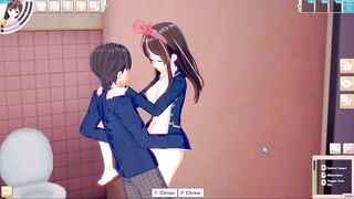 Koikatu - Kizuna AI gets fucked in a bathroom doggystyle 3D HENTAI