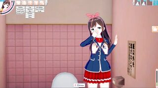 Koikatu - Kizuna AI gets fucked in a bathroom doggystyle 3D HENTAI