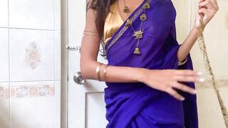 Beautiful Indian amateur Desi girl does strip tease in her wedding saree outfit