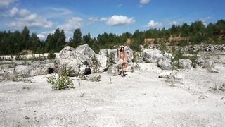 Topless Barbarian Dance on boulder (skinny MILF)