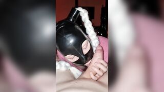 Horny bitch gives Blowjob in her new Latexhood POV (short version, full on OF)