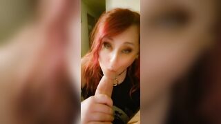 Cute Lil Redhead, tasting the cum from a BWC