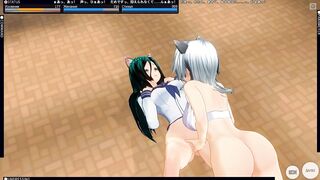 3D HENTAI neko schoolgirls lesbians cum at school