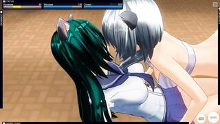 3D HENTAI neko schoolgirls lesbians cum at school