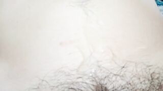 Big cum on belly, big cum shot, after sex, cum on hairy pussy