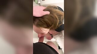 Filthy slut driinks piss while sucking cock, til she can't swallow any more