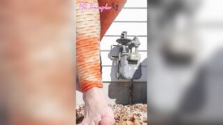 Giantess Femdom Leaf Barefoot Stomp Foot Fetish Black Toes Crush Fetish Wrinkled Soles