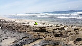 Naked YOGA # Morning Yoga exercises at Ocean Shore