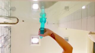 Leg shaking orgasm from dildo in the shower