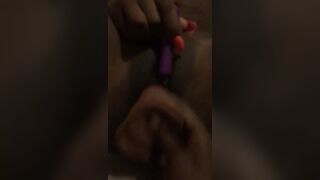 WET Ebony Lesbian Takes Dildo & Vibrator