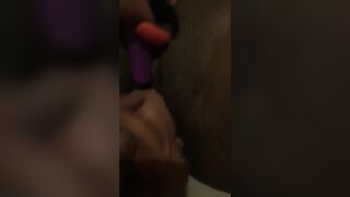 WET Ebony Lesbian Takes Dildo & Vibrator