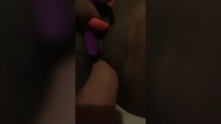 WET Ebony Lesbian Takes Dildo & Vibrator