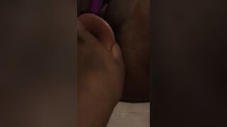 WET Ebony Lesbian Takes Dildo & Vibrator