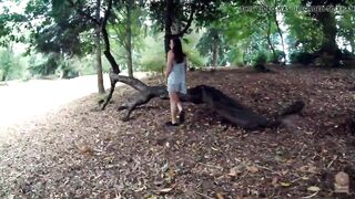 She shows her stream at the park - public pissing