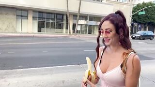 Banana deepthroating,flashing tits and smoking in public with Roman Gucci (full video on my OF)