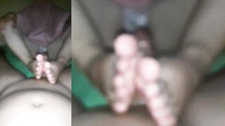 my wife footjob my dick with hijab