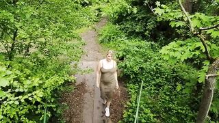 Blowing on the bridge in the forest