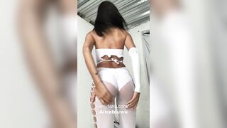 Sexy brunette latina in white lace stockings