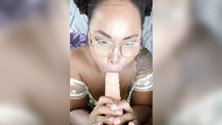 Cute Ebony Dildo Blowjob POV with Amazing Eye Contact