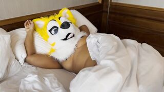 Cute female furry takes her morning shower