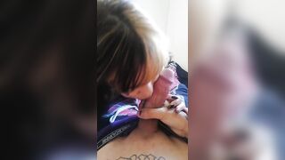 Tattooed gothic emo girl wakes me up by sucking my dick (POV)