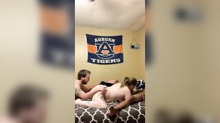 Slutty pregnant wife gets fucked by two dicks