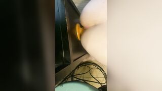 Whore Deepthroats While Taking Huge Anal Dildo