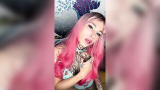 she puts a vibrator in her pussy and masturbates in cosplay getting everything wet