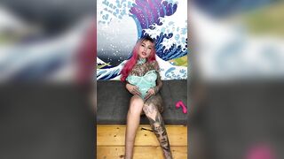 she puts a vibrator in her pussy and masturbates in cosplay getting everything wet